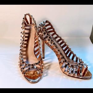 Gold studded peep toe heels